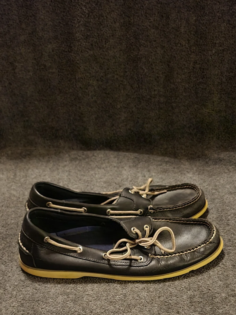 Sperry Top-Sider Men's Size 13 Black Leather Beige Stitch Slip-On Shoes